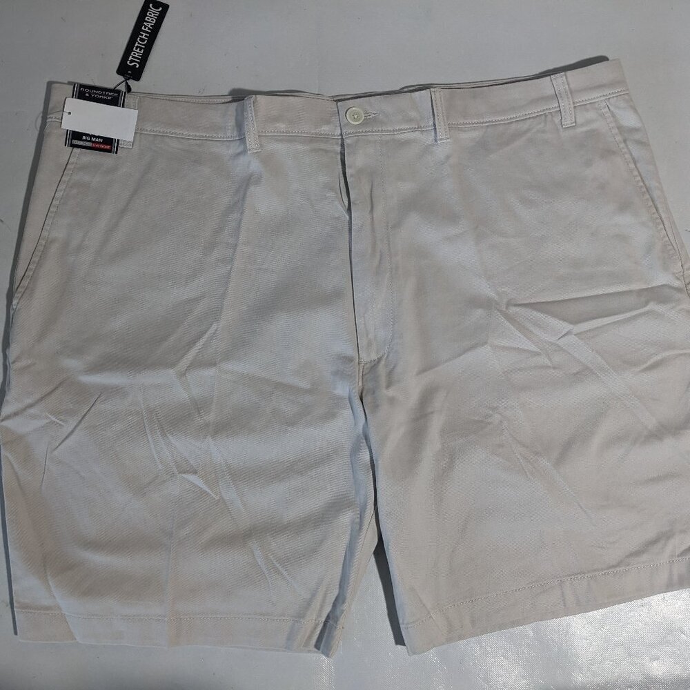 NEW Big Mens Roundtree & Yorke Casuals Chino Flat Shorts 9"I Stone